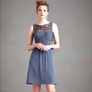 Quillarre Silk Cocktail Dress with Crochet Lace Dusty Blue sz 2